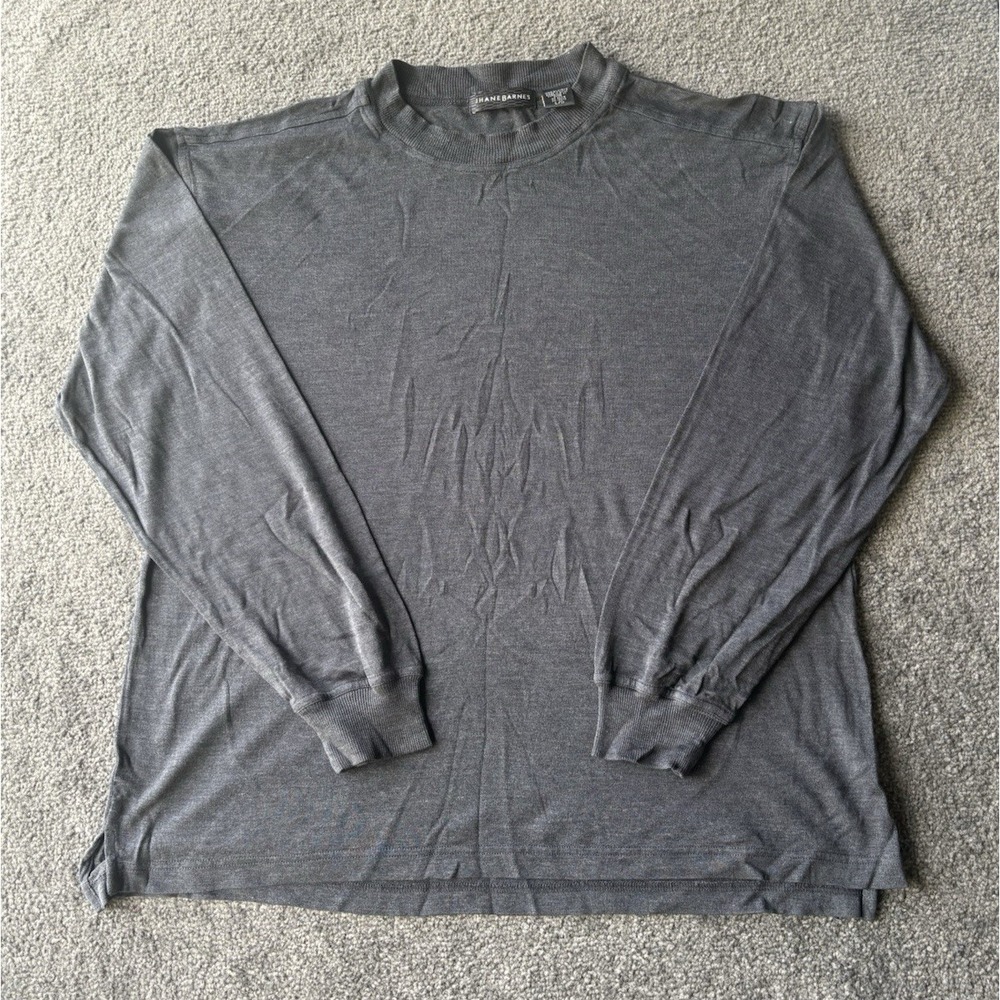 Jhane‎ Barnes Shirt Men Large Dark Gray Rare 100% Silk Crewneck sweat pullover